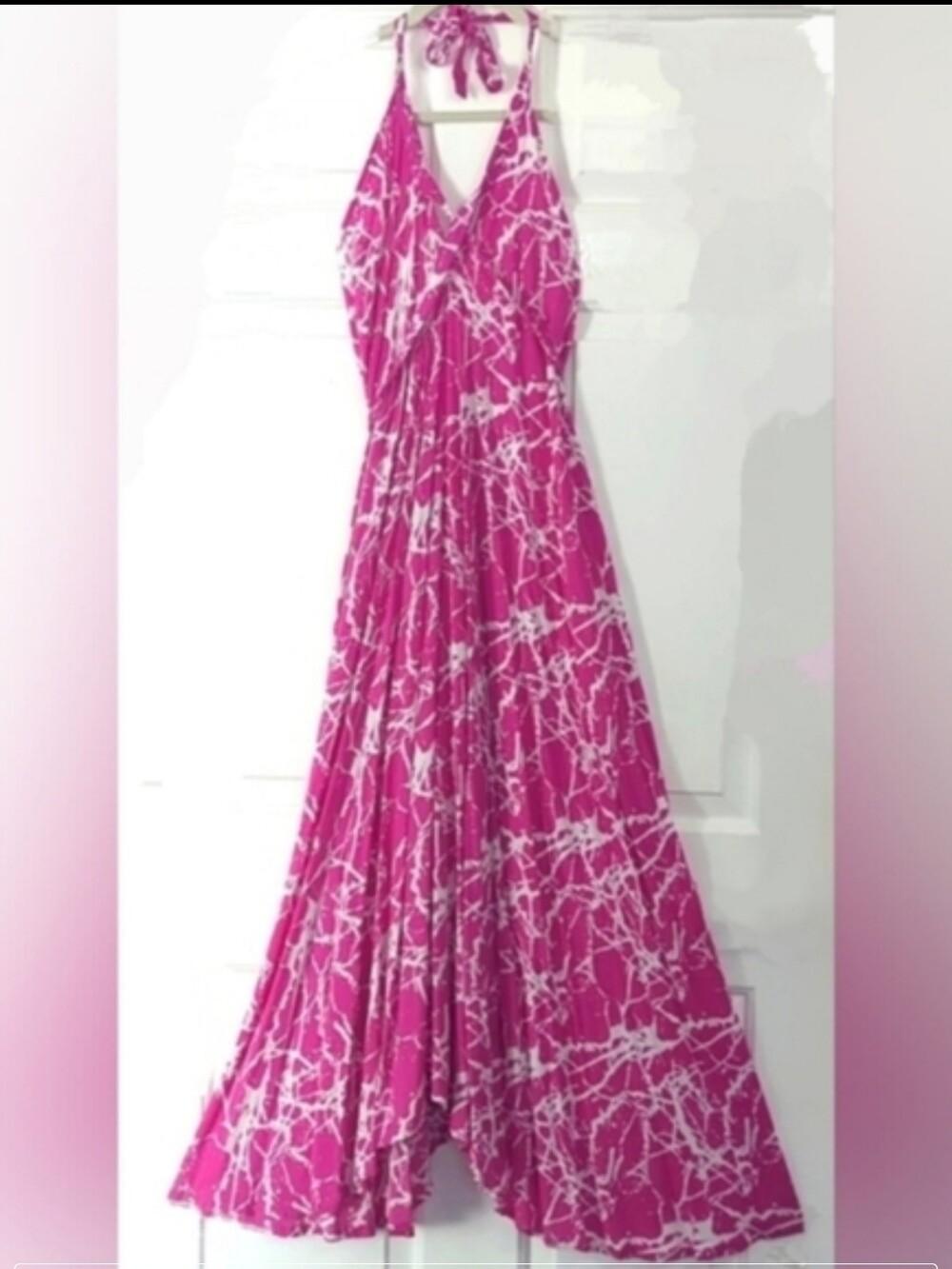 Summer Beachy Wrap maxi Dress, Pink White Abstract Print One Size Wrap